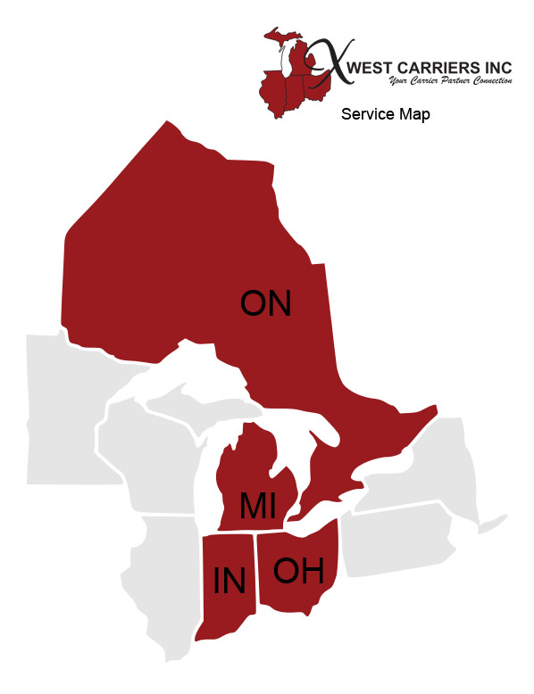 X West Carriers Service Map